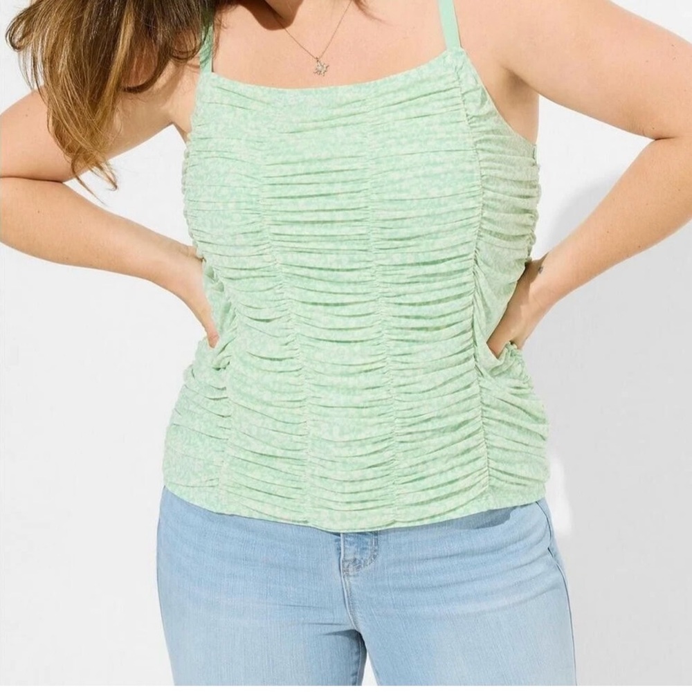 New Torrid Stretch Mesh Cropped Shirred Cami Green 00 M L 10